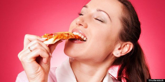 pretty woman love eating pizza...