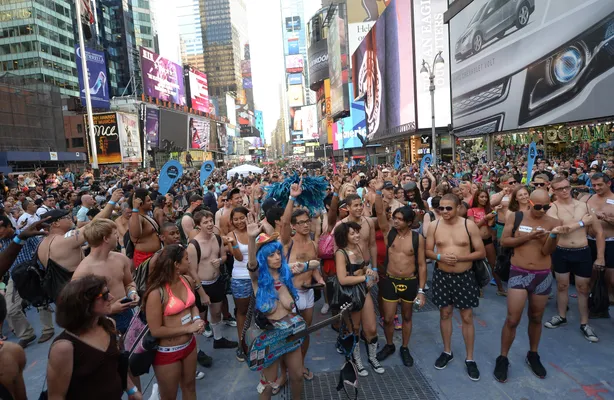 National Underwear Day crowd tries to break record at Times Square