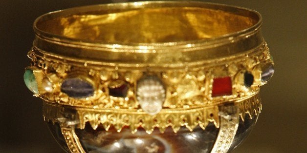 Known until now as the goblet of the Infanta Dona Urraca - daughter of Fernando I, King of Leon from 1037 to 1065 - is displayed in the Basilica of San Isidoro in Leon, northern Spain on March 31, 2014. Spanish researchers Margarita Torres and Jose Miguel Ortega del Rio reveal in their book 'The kings of the Grail' that they have found the goblet from which Jesus Christ supposedly sipped during the Last Supper. After a three year hunt begining with Egyptian parchments the two historians claim the mythical object of countless quests in literature and art has actually been lying for nearly a millennium in a basilica in the northwestern Spanish city of Leon. AFP PHOTO/ CESAR MANSO (Photo credit should read CESAR MANSO/AFP/Getty Images)