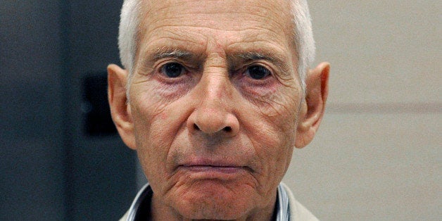 New York City real estate heir Robert Durst leaves a Houston courtroom Tuesday, Sept. 16, 2014. Durst is charged with criminal mischief for urinating on a counter at a Houston drug store, his hearing has been reset for next month. (AP Photo/Pat Sullivan)