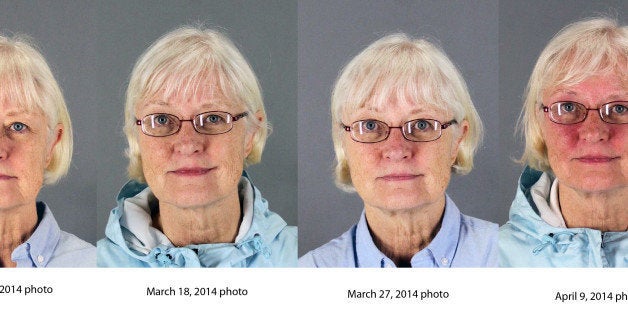 This combination of four 2014 booking photos released by the San Mateo County Sheriff's Office shows Marilyn Hartman. Federal