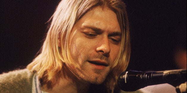 American singer and guitarist Kurt Cobain (1967 - 1994), performs with his group Nirvana at a taping of the television progra