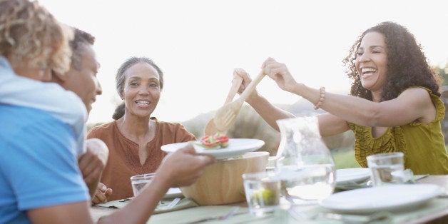 Family eating outdoors