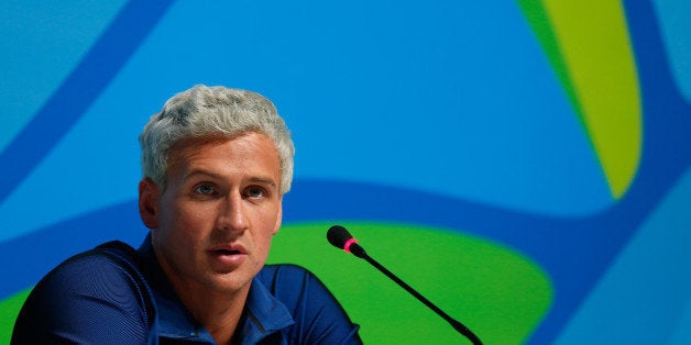 RIO DE JANEIRO, BRAZIL - AUGUST 12: Ryan Lochte of the United States attends a press conference in the Main Press Center on