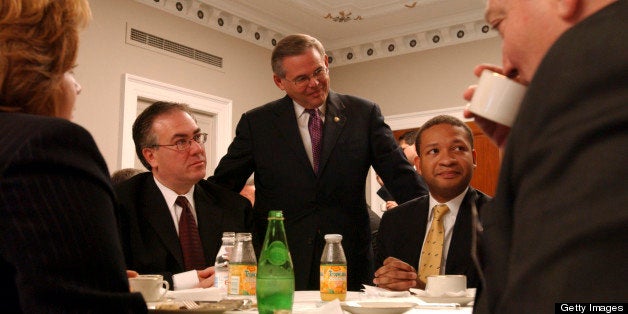 UNITED STATES - NOVEMBER 13: Linda Sanchez, D-Ca. Dennis Cardoza, D-CA, Robert Menendez, D-N.J., Artur Davis, D-Al., and Mik
