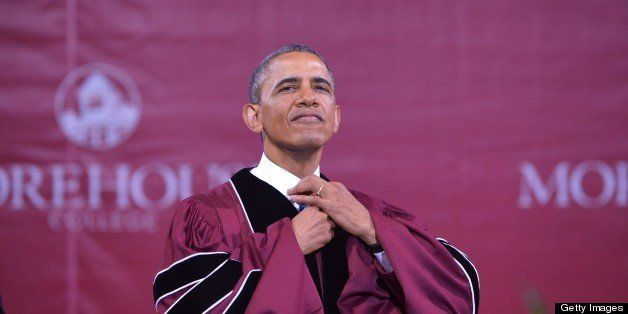 US President Barack Obama before receiving his honorary doctorate of law degree, after delivering the commencement address during a ceremony at Morehouse College on May 19, 2013 in Atlanta, Georgia. AFP PHOTO/Mandel NGAN (Photo credit should read MANDEL NGAN/AFP/Getty Images)