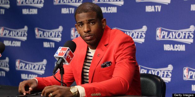 MEMPHIS, TN - MAY 3: Chris Paul #3 of the Los Angeles Clippers speaks at a press conference following his team's series loss to the Memphis Grizzlies in Game Six of the Western Conference Quarterfinals during the 2013 NBA Playoffs on May 3, 2013 at FedExForum in Memphis, Tennessee. NOTE TO USER: User expressly acknowledges and agrees that, by downloading and or using this photograph, User is consenting to the terms and conditions of the Getty Images License Agreement. Mandatory Copyright Notice: Copyright 2013 NBAE (Photo by Joe Murphy/NBAE via Getty Images)