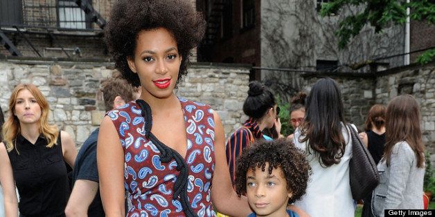 NEW YORK, NY - JUNE 11: Solange Knowles and her son Julez attend the Stella McCartney Spring 2012 Presentation at Stella McCartney Store on June 11, 2012 in New York City. (Photo by Jamie McCarthy/WireImage)