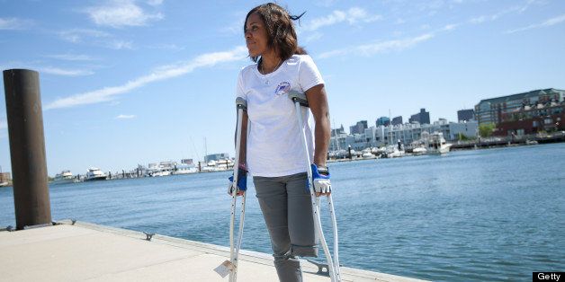 CHARLESTOWN, MA - MAY 27: Mery Daniel, a Boston Marathon bombing victim, photographed at Shipyard Park in Charlestown, Mass. on Monday, May 27, 2013. (Photo by Yoon S. Byun/The Boston Globe via Getty Images)