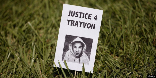 SANFORD, FL - JULY 13: A sign showing support for Trayvon Martin is stuck in the lawn in front of the Seminole County Crimina