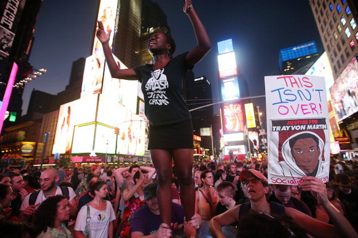 Peaceful protesters clogged the streets in Manhattan...