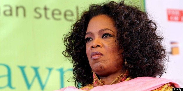 JAIPUR, INDIA - JANUARY 22: Television talk show host Oprah Winfrey during conversation session with TV news anchor Barkha Du