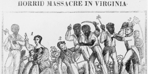 An engraving depicting the Horrid Massacre in Virginia during Nat Turner's Rebellion circa 1831. Black Males are seen Attacking White Males, Females and Children. (Photo by Fotosearch/Getty Images)