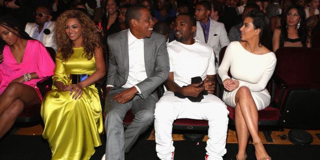 LOS ANGELES, CA - JULY 01: (L-R) Singer Beyonce, rappers Jay-Z and Kanye West and television personality Kim Kardashian attend the 2012 BET Awards at The Shrine Auditorium on July 1, 2012 in Los Angeles, California. (Photo by Christopher Polk/Getty Images For BET)