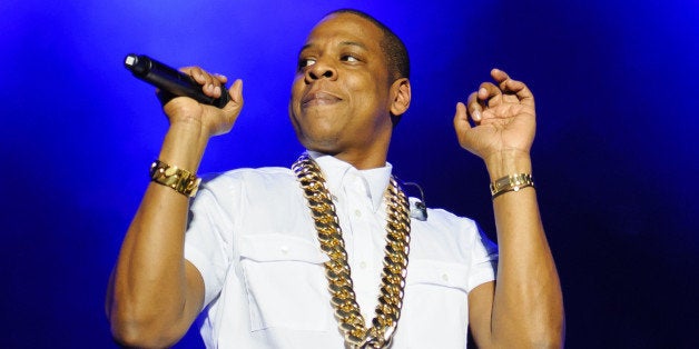 LONDON, UNITED KINGDOM - JULY 13: Jay-Z performs on day 2 of the Yahoo! Wireless Festival at Queen Elizabeth Olympic Park on July 13, 2013 in London, England. (Photo by Joseph Okpako/Getty Images)