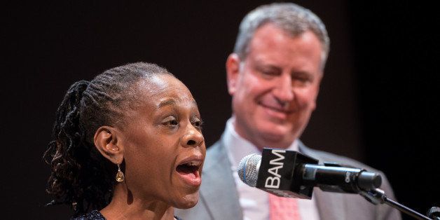 NEW YORK, NY - JANUARY 20: Chirlane McCray (L) and husband, Mayor of New York City Bill de Blasio attend the 28th annual Brooklyn tribute to Dr. Martin Luther King Jr. at BAM Howard Gilman Opera House on January 20, 2014 in New York City. (Photo by Mike Pont/FilmMagic)
