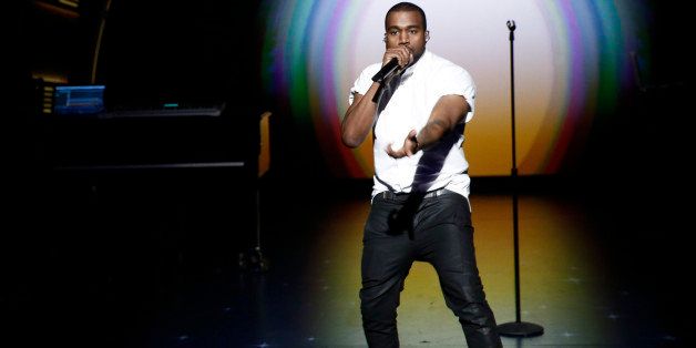 LATE NIGHT WITH SETH MEYERS -- Episode 0002 -- Pictured: Musical guest Kanye West performs on February 25, 2014 -- (Photo by: Peter Kramer/NBC/NBCU Photo Bank via Getty Images)