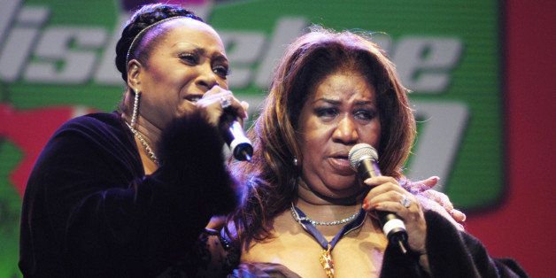 Patti LaBelle and Aretha Franklin during Tom Joyner's 'Mistletoe Jam' Comes to Detroit - December 10, 2005 at Joe Louis Arena in Detroit, MI, United States. (Photo by Paul Warner/WireImage)