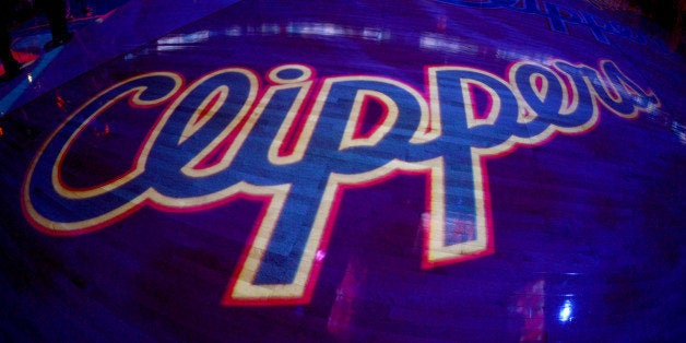 LOS ANGELES, CA - DECEMBER 8: The Los Angeles Clippers logo is shown at midcourt before a game between the Phoenix Suns and