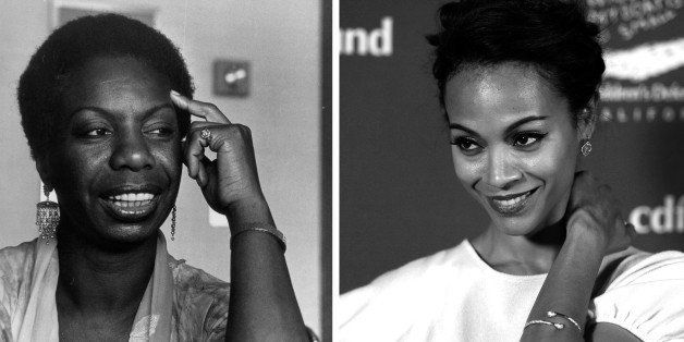 (FILE PHOTO) In this composite image a comparison has been made between Nina Simone (L) and actress Zoe Saldana. Zoe Saldana will reportedly play Nina Simone in a film biopic by writer and director Cynthia Mort and executive producer Jimmy Lovine. ***LEFT IMAGE*** 17th September 1979: American jazz singer, Nina Simone (1933 - 2003). (Photo by Monty Fresco/Evening Standard/Getty Images) ***RIGHT IMAGE*** BEVERLY HILLS, CA - DECEMBER 01: (EDITORS NOTE: Image has been converted to black and white.) Actress Zoe Saldana arrives at The Children's Defense Fund's 21st Annual Beat The Odds Awards at Beverly Hills Hotel on December 1, 2011 in Beverly Hills, California. (Photo by Frazer Harrison/Getty Images)