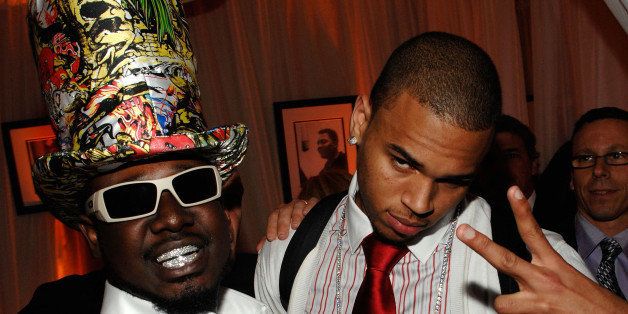 BEVERLY HILLS, CA - FEBRUARY 10: (L-R) Artists T-Pain and Chris Brown pose during the Sony/BMG Grammy After Party at the Beverly Hills Hotel on February 10, 2008 in Beverly Hills, California. (Photo by Larry Busacca/WireImage) 