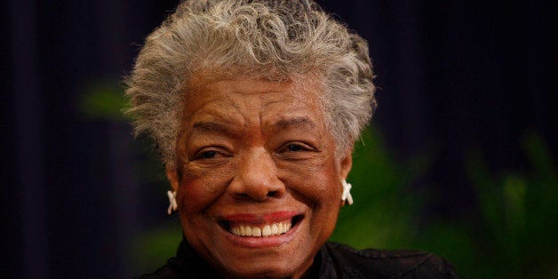 FILE - In this Nov. 21, 2008 file photo, author Maya Angelou delivers a tribute to South African Archbishop Emeritus Desmond