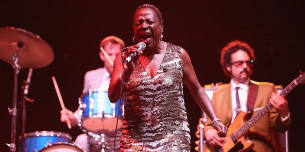 NEW YORK, NY - JULY 16: Sharon Jones performs when Sharon Jones and The Dap-Kings headlines Day 1 of the 2014 Lowdown Hudson Blues Festival at Brookfield Place on July 16, 2014 in New York City. (Photo by Al Pereira/WireImage)