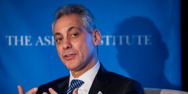 Rahm Emanuel, mayor of Chicago, speaks during an Aspen Institute event in Washington, D.C., U.S., on Thursday, Dec. 12, 2013. Emanuel discussed the cooperative role government and private industry has in training the U.S. workforce and the need for more technical skills in the labor market. Photographer: Pete Marovich/Bloomberg via Getty Images *** Local Caption *** Rahm Emanuel