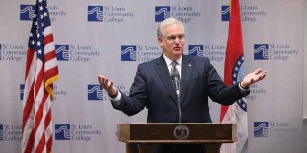ST LOUIS, MO - OCTOBER 21: Missouri Governor Jay Nixon announces a plan to create a commission to address issues raised by recent events in Ferguson, Missouri on October 21, 2014 in St Louis, Missouri. Civil unrest erupted in Ferguson following the shooting of 18-year-old Michael Brown by Ferguson police officer Darren Wilson on August 9. Demonstrations continue in the city as concerns grow about possible reaction when a grand jury decision about the possible prosecution of Wilson is released. (Photo by Scott Olson/Getty Images)