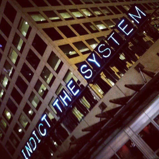 People protest the Darren Wilson Grand Jury decision in Milwaukee, Wisconsin, on November 25, 2014.