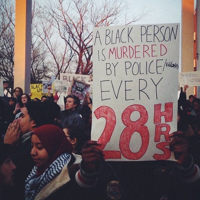 People protest the Darren Wilson Grand Jury decision in New Brunswick, NJ, on November 25, 2014.