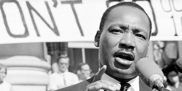 NEW YORK - OCTOBER 16: Civil rights leader Reverend Martin Luther King, Jr. delivers a speech to a crowd on October 16, 1965