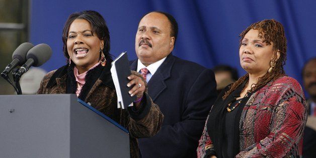 WASHINGTON - NOVEMBER 13: Children of slain civil rights leader Martin Luther King Jr. (L-R) Bernice Albertine King, Martin Luther King III and Yolanda Denise King speak during the groundbreaking ceremony of the Martin Luther King Jr. National Memorial November 13, 2006 in Washington, DC. The memorial has been in the works for 10 years and will be situated on the National Mall near the Tidal Basin between the Lincoln and Jefferson memorials. (Photo by Chip Somodevilla/Getty Images)