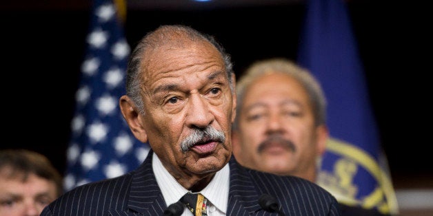 UNITED STATES - NOVEMBER 13: Rep. John Conyers, Jr., D-Mich., speaks as House Democrats hold a news conference to call for presidential action on immigration on Thursday, Nov. 13, 2014. (Photo By Bill Clark/CQ Roll Call)