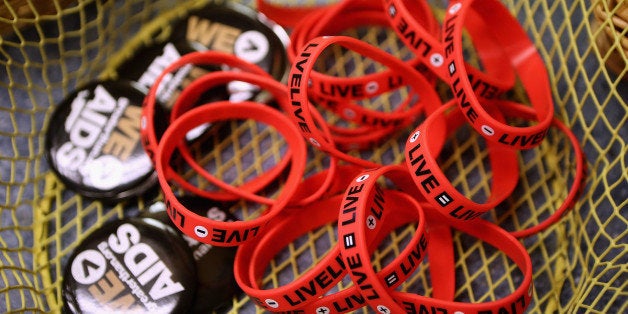 WASHINGTON, DC - FEBRUARY 07: HIV/AIDS awareness bracelets and buttons sit in a basket to be given away at the Whitman-Walk