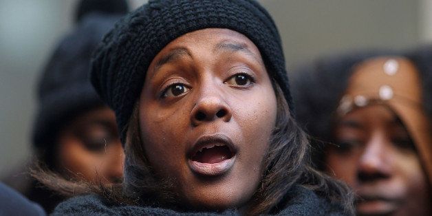 NEW YORK, NY - FEBRUARY 11: Akai Gurley's partner, Kimberly Ballinger, speaks at a news conference following remarks by Brooklyn District Attorney Kenneth Thompson concerning the death of Gurley by a New York City police officer on February 11, 2015 in New York City. Police officer Peter Liang has been charged with manslaughter, official misconduct and other offenses following what he claims was the accidental shooting death of Gurley in a Brooklyn public housing complex last year. Liang pleaded not guilty Wednesday in the November 20 death of 28-year-old Gurley in the Pink Houses, a public housing complex in East New York. (Photo by Spencer Platt/Getty Images)