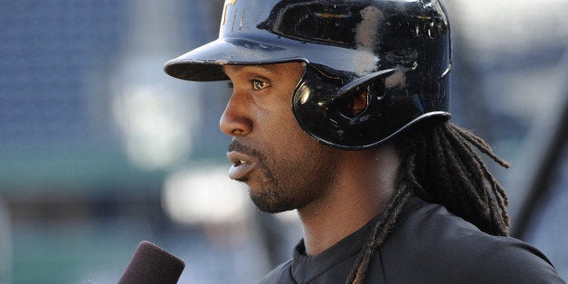 PITTSBURGH, PA - OCTOBER 1: Andrew McCutchen #22 of the Pittsburgh Pirates talks with ESPN before the National League Wild Card game against the San Francisco Giants at PNC Park on Wednesday, October 1, 2014 in Pittsburgh, Pennsylvania. (Photo by Joe Sargent/MLB Photos via Getty Images) 