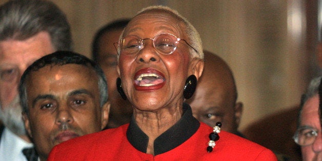 384527 05: The Reverend Willie Barrow, co-founder of the Rainbow/PUSH Coatlition addresses the press as the Reverend James T. Meeks, Executive Vice President of the Rainbow/PUSH Coatlition, right, looks down January 19, 2001 during a news conference at the Rainbow/PUSH Coalition National Office in Chicago, IL. Reverends Barrow, Meeks and other Rainbow/PUSH Coalition board members rallied behind the Reverend Jesse Jackson publicly after a board meeting to discuss how to handle damage control at Jackson''s Rainbow/PUSH Coalition. All the board members made it clear that Jackson will continue to head the group despite the embarrassment of his extramarital affair and resulting child. (Photo by Tim Boyle/Newsmakers)