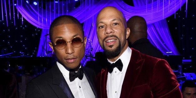 LOS ANGELES, CA - FEBRUARY 07: Recording artists Pharrell Williams (L) and Common attend the Pre-GRAMMY Gala and Salute To Industry Icons honoring Martin Bandier at The Beverly Hilton Hotel on February 7, 2015 in Beverly Hills, California. (Photo by Larry Busacca/Getty Images)