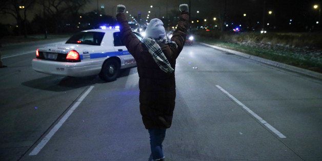 Protesters make their way onto the exit ramp of the southbound Lake Shore Drive following the announcement of the Ferguson grand jury decision on Monday, Nov. 24, 2014. (Nuccio DiNuzzo/Chicago Tribune/TNS via Getty Images)