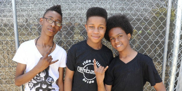 INDIO, CA - APRIL 12: (L-R) Musicians Alec Atkins, Jarad Dawkins and Malcolm Brickhouse of Unlocking the Truth pose onstage during day 2 of the 2014 Coachella Valley Music & Arts Festival at the Empire Polo Club on April 12, 2014 in Indio, California. (Photo by Kevin Winter/Getty Images for Coachella)