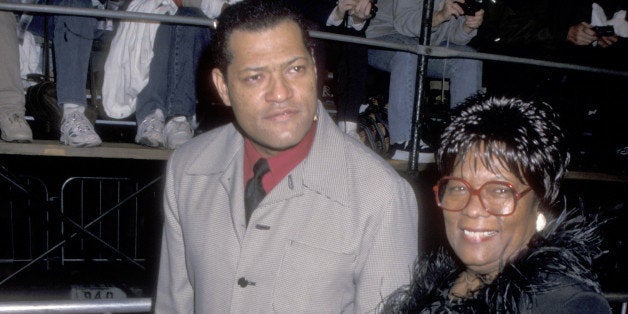 Actor Laurence Fishburne and mother Hattie Fishburne attend the Westwood Premiere of 'The World Is Not Enough' on November 8,