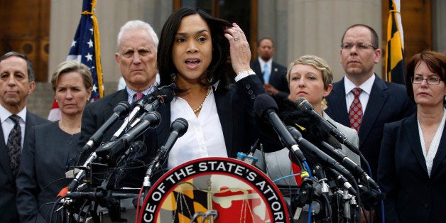 Marilyn Mosby, Baltimore state's attorney, speaks during a media availability, Friday, May 1, 2015 in Baltimore. Mosby announced criminal charges against all six officers suspended after Freddie Gray suffered a fatal spinal injury while in police custody. (AP Photo/Alex Brandon)