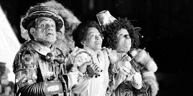 FILE - In this Oct. 4, 1977 file photo, Diana Ross, center, as Dorothy, Michael Jackson, right, as Scarecrow, and Nipsey Russ