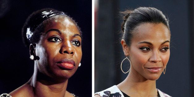 (FILE PHOTO) In this composite image a comparison has been made between Nina Simone (L) and actress Zoe Saldana. Zoe Saldana will reportedly play Nina Simone in a film biopic by writer and director Cynthia Mort and executive producer Jimmy Lovine. ***LEFT IMAGE*** UNITED KINGDOM - JANUARY 01: Photo of Nina SIMONE; (Photo by David Redfern/Redferns) ***RIGHT IMAGE*** BEVERLY HILLS, CA - SEPTEMBER 21: Actress Zoe Saldana arrives at the 'Machine Gun Preacher' Los Angeles premiere at Academy of Television Arts & Sciences on September 21, 2011 in Beverly Hills, California. (Photo by Frazer Harrison/Getty Images for Relativity Media)