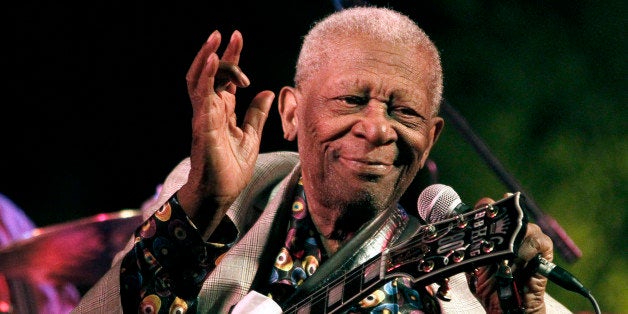 FILE-In this Aug. 22, 2012 photograph, the then 86-year-old B.B. King thrills a crowd of several hundred people at the annua