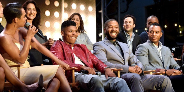 LOS ANGELES, CA - MAY 29: (L-R) Actors Grace Gealey, Bryshere 'Yazz' Gray, Jussie Smollett and Trai Byers appear onstage at the Television Academy event for Fox Tv's 'Empire' - A Performance Under The Stars at The Grove on May 28, 2015 in Los Angeles, California. (Photo by Kevin Winter/Getty Images)