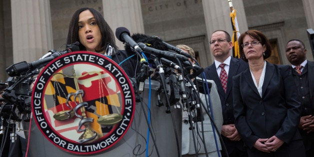 BALTIMORE, MD - MAY 01: Baltimore City State's Attorney Marilyn J. Mosby announces that criminal charges will be filed against Baltimore police officers in the death of Freddie Gray on May 1, 2015 in Baltimore, Maryland. Gray died in police custody after being arrested on April 12, 2015. (Photo by Andrew Burton/Getty Images)