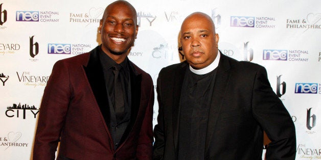 Tyrese Gibson and Joseph Simmons aka Rev Run seen at Fame and Philanthropy's Celebrates the 86th Academy Awards on Sunday, March 2, 2014 at The Vineyard Beverly Hills in Los Angeles, CA. (Photo by Arnold Turner/Invision/AP)