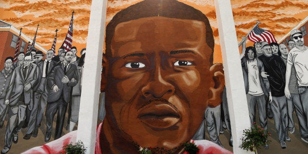 BALTIMORE, MD - JUNE 09: A mural memorializing Baltimore resident Freddie 'Pepper' Gray is painted on the wall near the plac